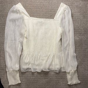 Nine West | Daisy Dew Smocked Ivory Blouse | Size M